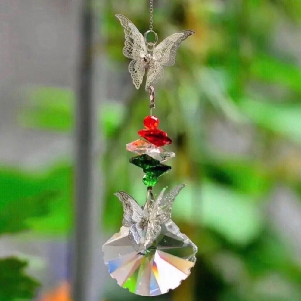 Crystal Butterfly Sun Catcher - Clear, Red & Green